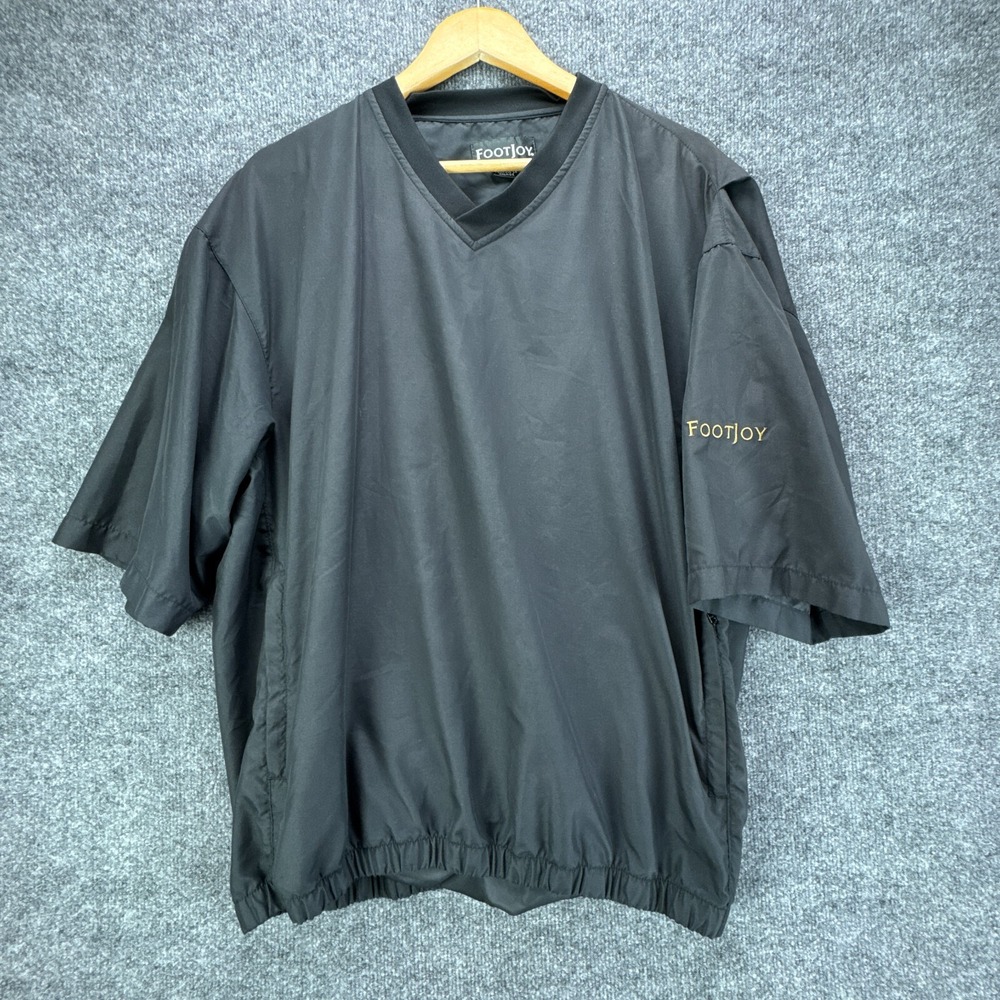 FJ FootJoy Golf Pullover Jacket Mens Large Black Windshirt Windbreaker Preppy